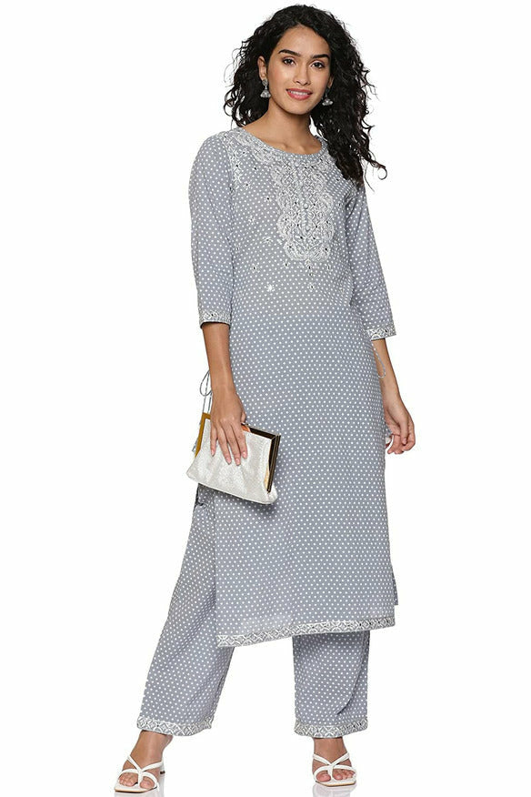 Women's Pure Cotton & Embroidery Straight kurta Pant Set