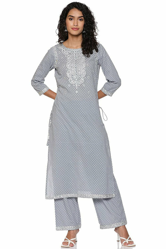 Women's Pure Cotton & Embroidery Straight kurta Pant Set
